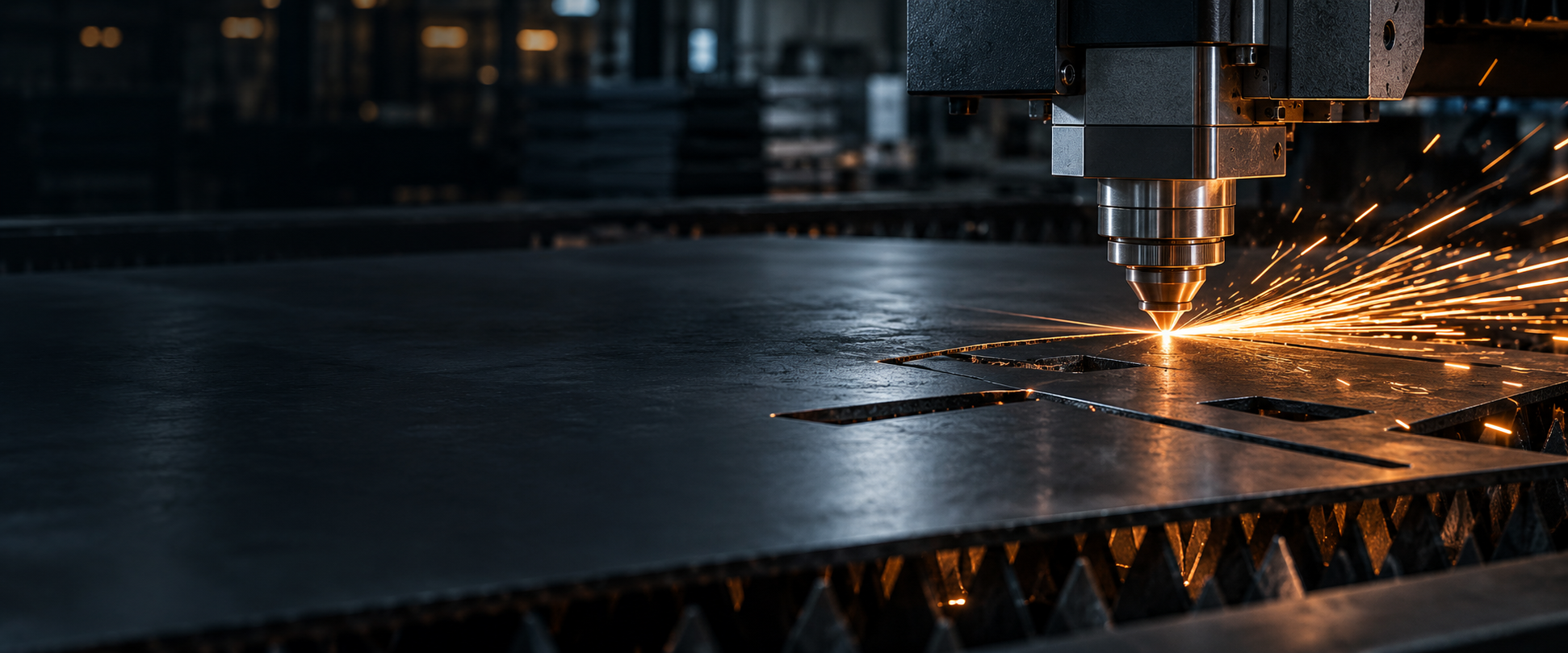 Fiber laser cutting a steel plate